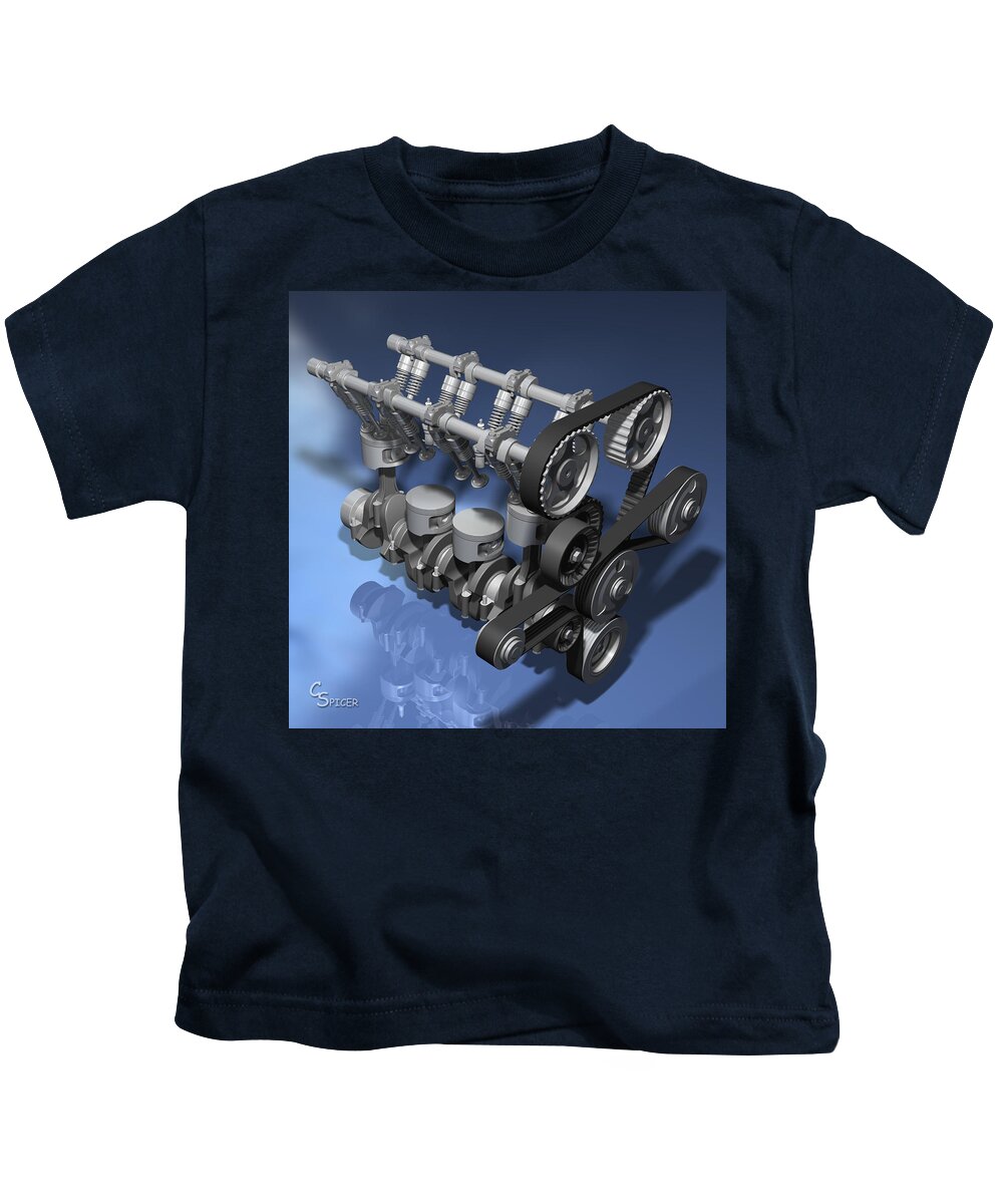 Engine Kids T-Shirt featuring the digital art Inline 4-Cylinder Engine 3D Model by Christopher Spicer