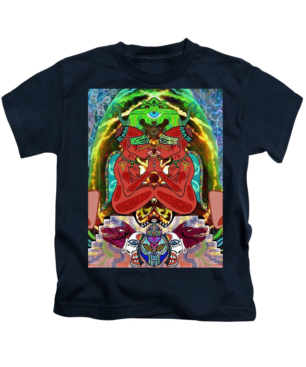 Visionary_art Kids T-Shirt featuring the digital art Eye Gazers and Plant Teachers by Myztico Campo