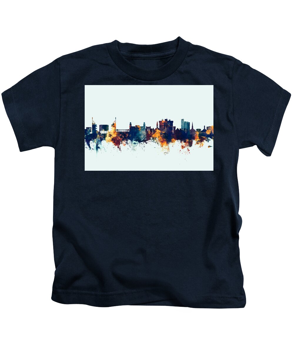 Fayetteville Kids T-Shirt featuring the digital art Fayetteville Arkansas Skyline by Michael Tompsett