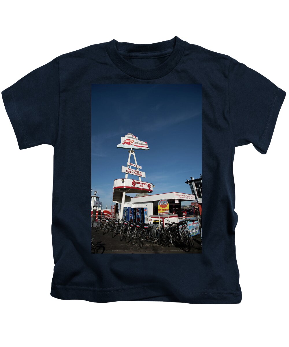 Sign Kids T-Shirt featuring the photograph Fisherman's Wharf Bike Rental by David Smith
