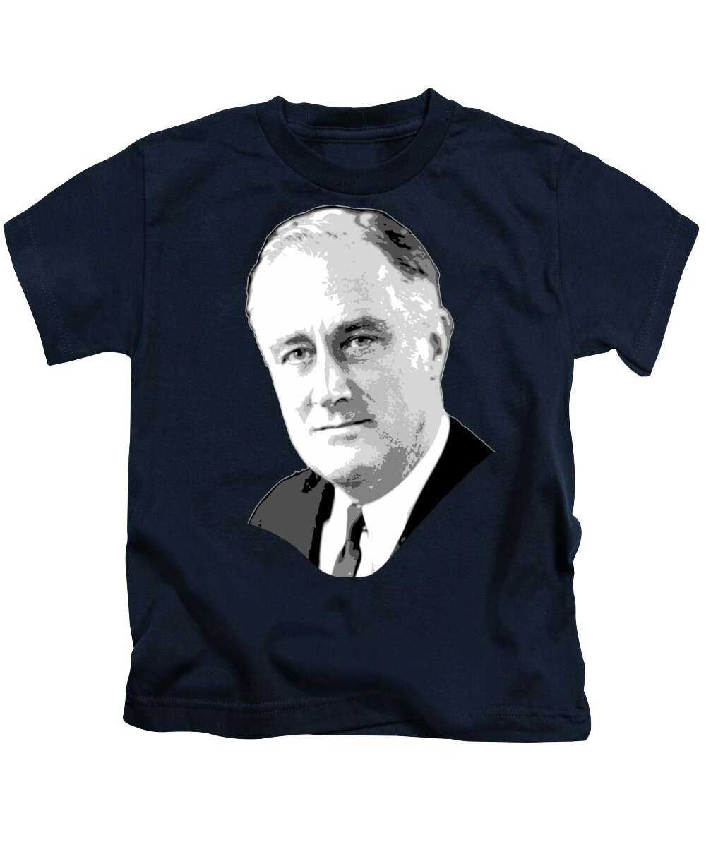 Roosevelt Kids T-Shirt featuring the digital art Franklin D. Roosevelt grayscale Pop Art by Megan Miller