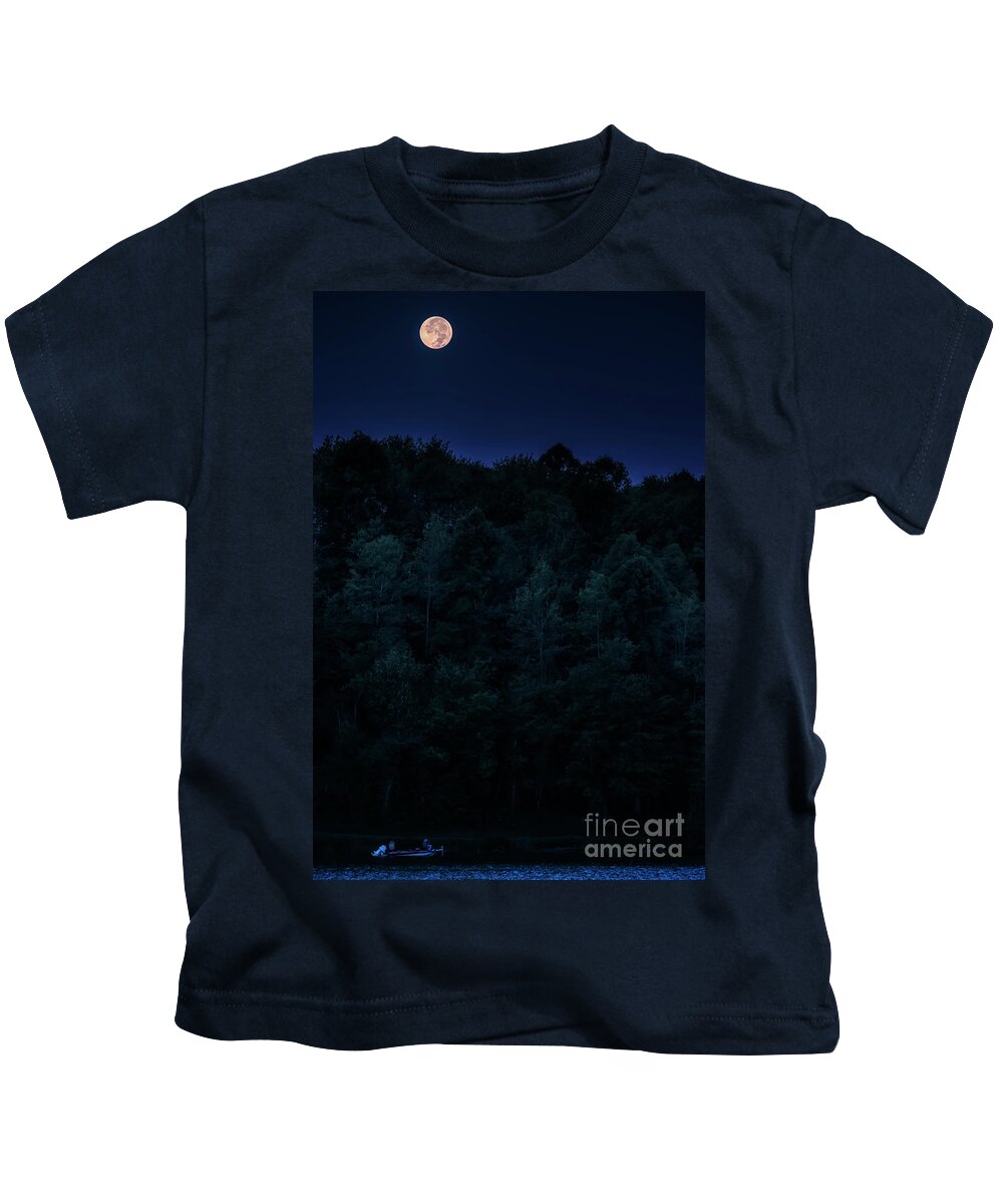 Full Moon Kids T-Shirt featuring the photograph Full Moon Fishing by Thomas R Fletcher