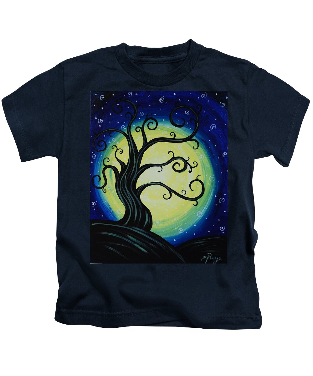 Funky Tree Kids T-Shirt featuring the painting Funky Tree at Midnight by Emily Page