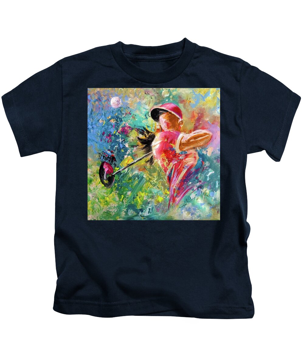 Sports Kids T-Shirt featuring the painting Golf Fascination by Miki De Goodaboom