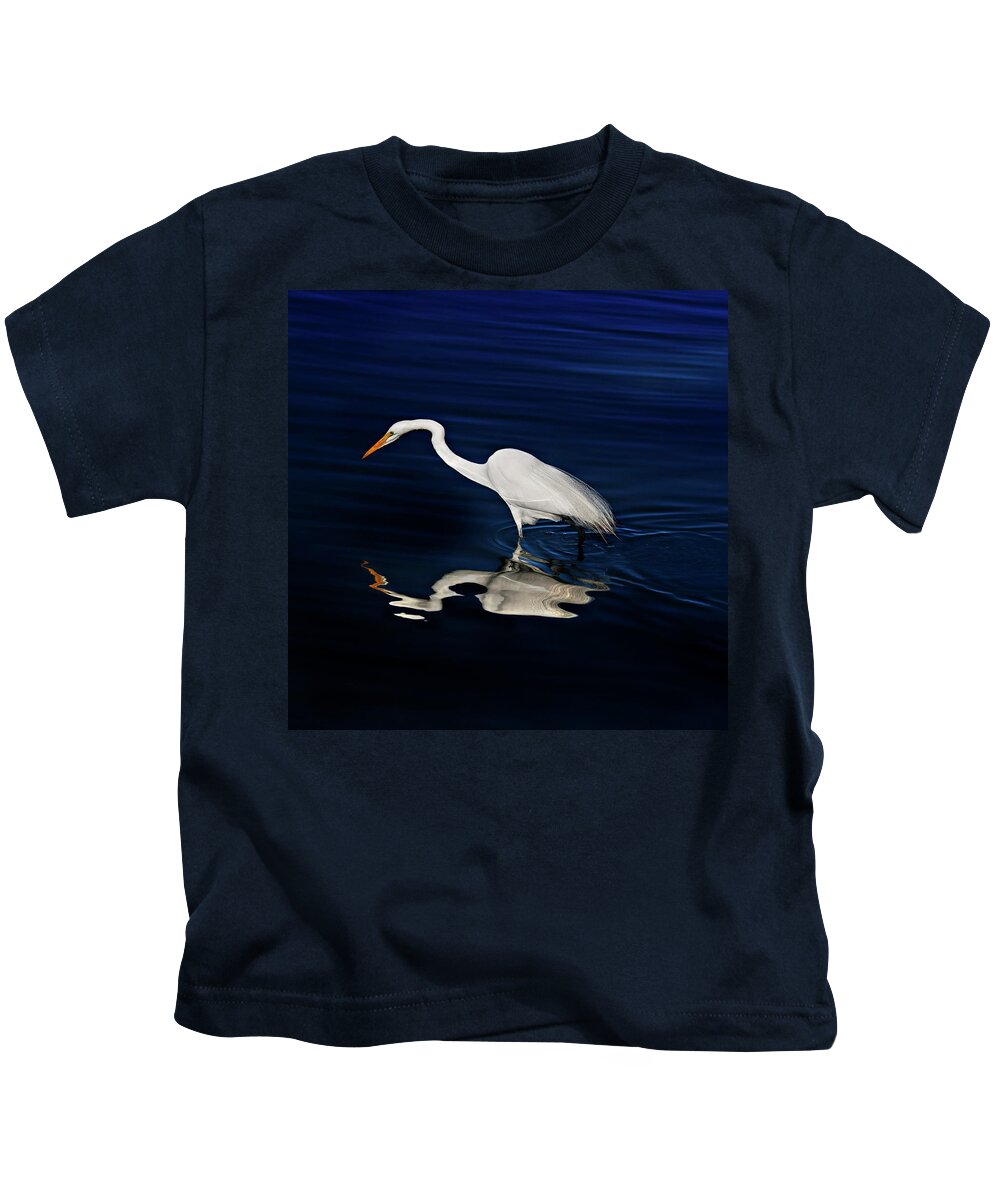 Great Egret Kids T-Shirt featuring the photograph Great Egret-Self Reflections by Susan Gary