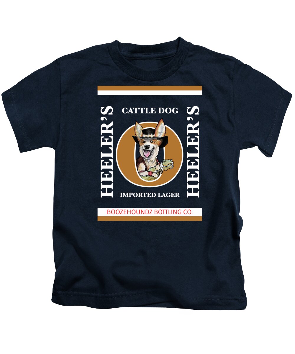 Beer Kids T-Shirt featuring the drawing Heeler's Cattle Dog Imported Lager by John LaFree