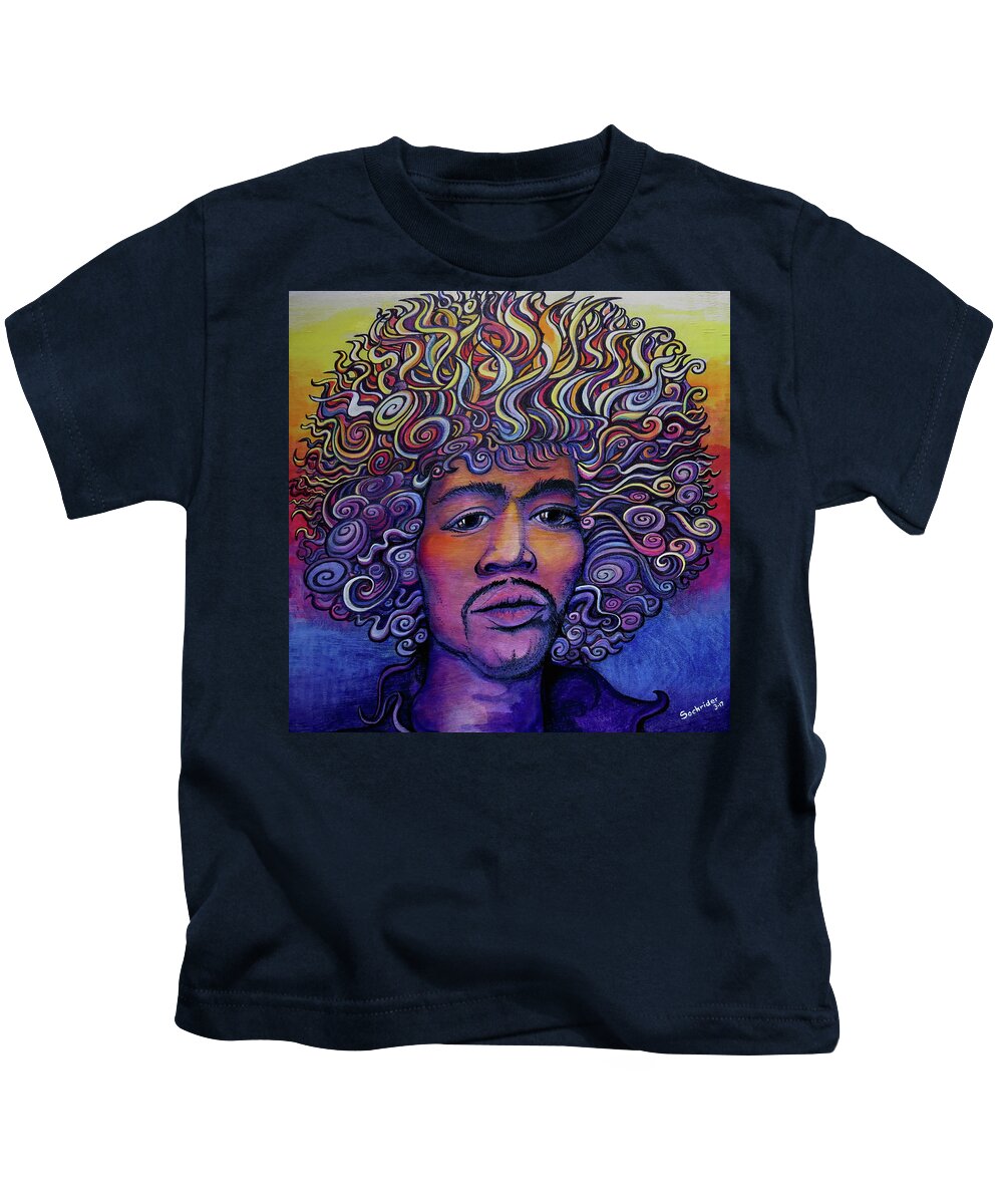 Jimi Kids T-Shirt featuring the painting JimiGroove by David Sockrider