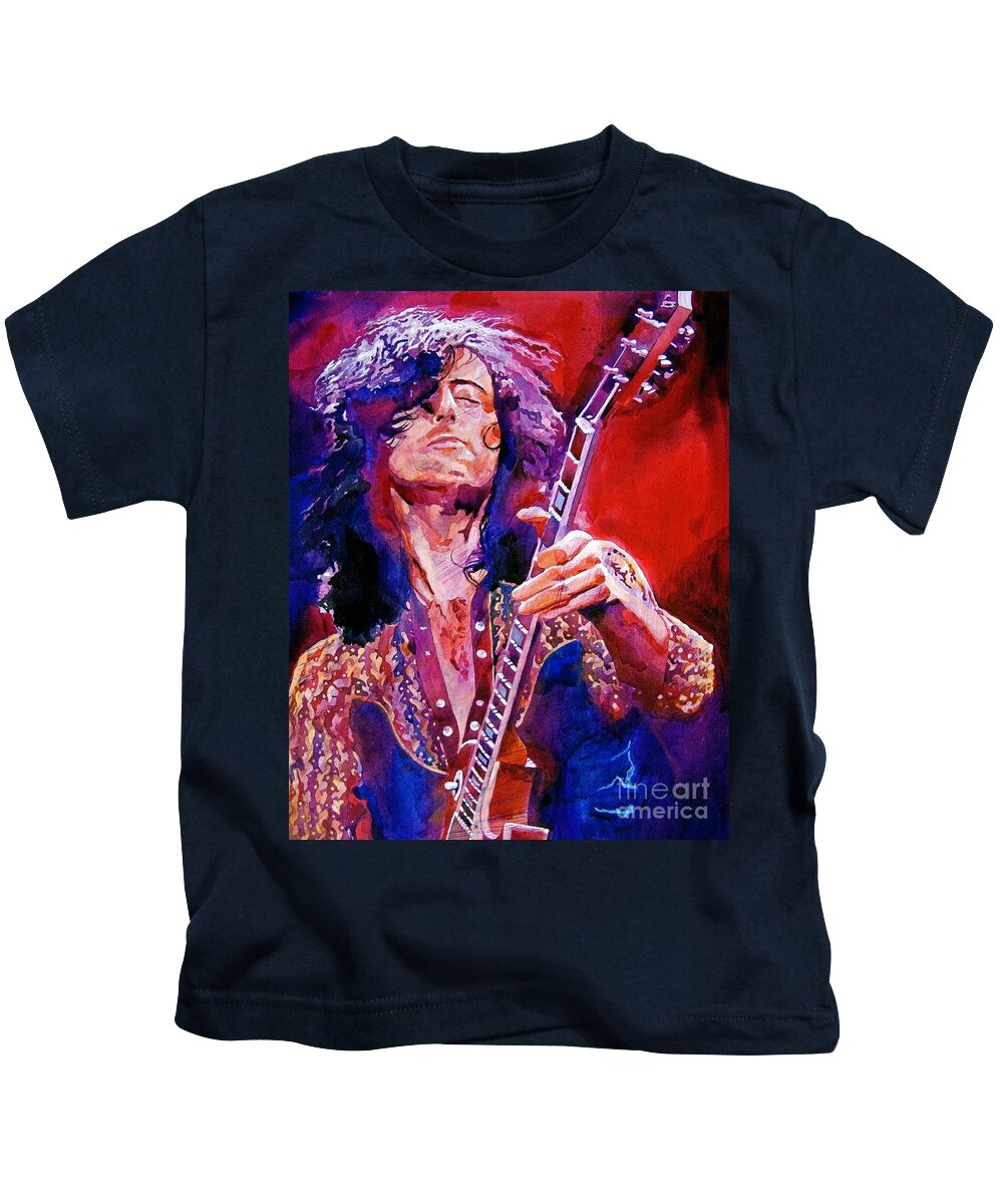 Jimmy Page Kids T-Shirt featuring the painting Jimmy Page by David Lloyd Glover