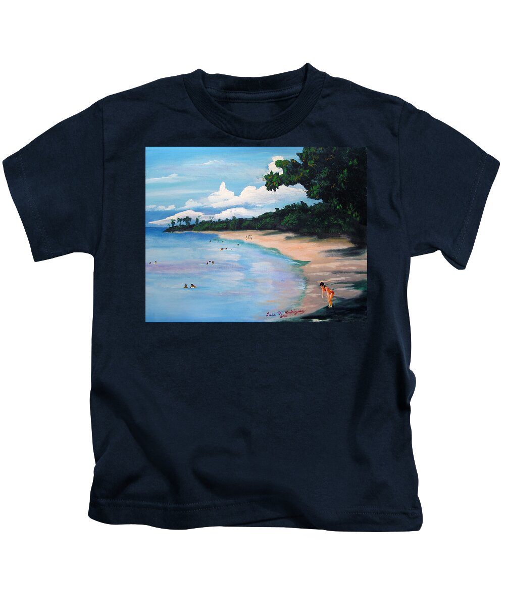 Seascape Kids T-Shirt featuring the painting Joyful Times by Luis F Rodriguez