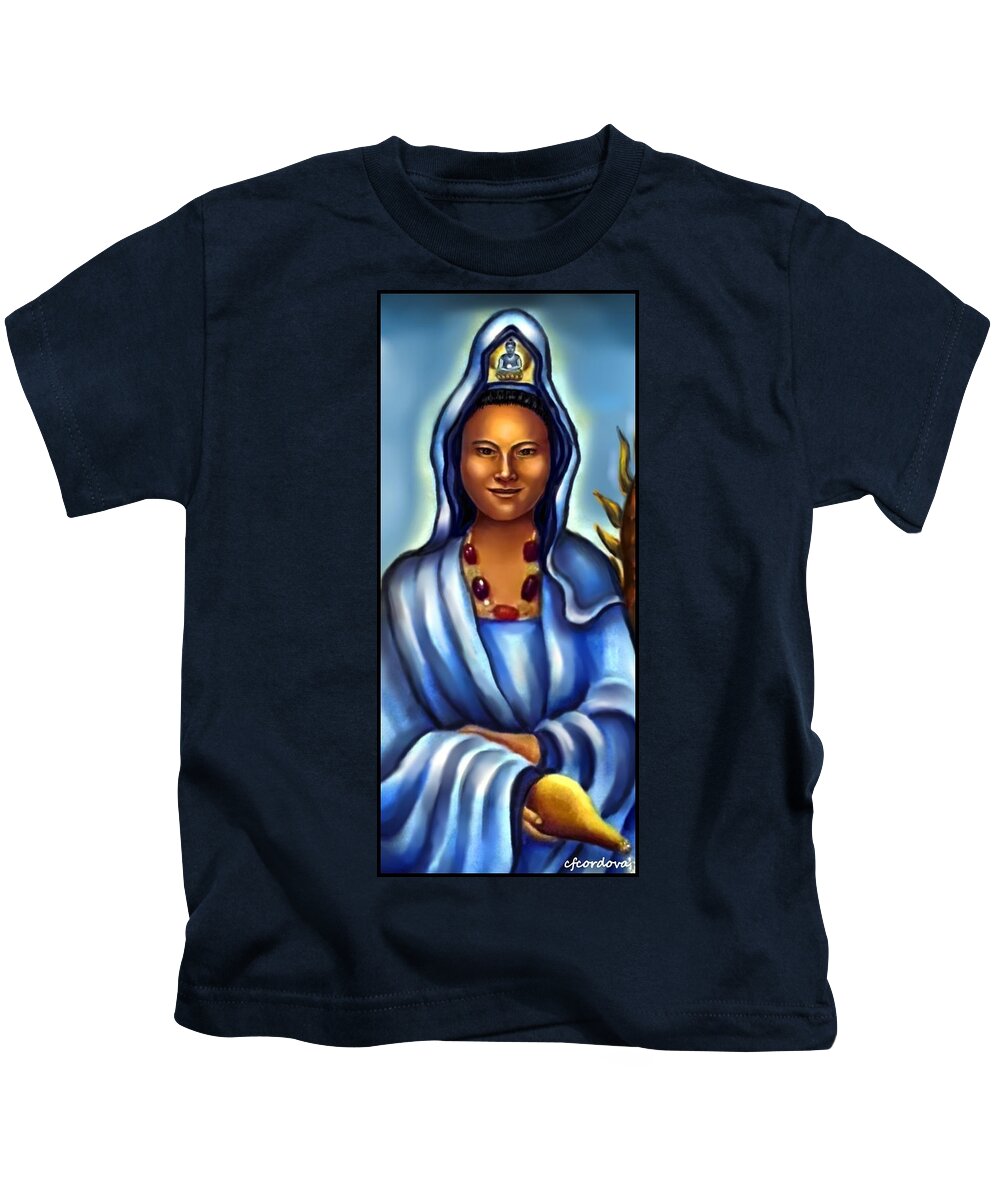 Kuan Yin Kids T-Shirt featuring the painting Kuan Yin -Lady of Mercy by Carmen Cordova