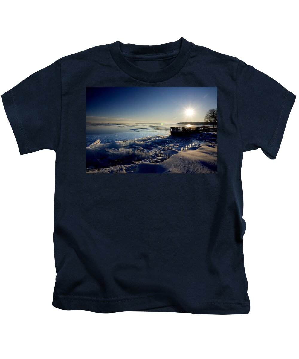 Ice Kids T-Shirt featuring the digital art Lake Superior in Winter by Mark Duffy