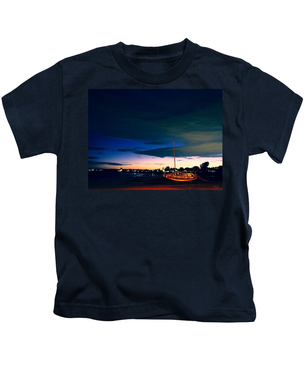 Landscape Kids T-Shirt featuring the photograph Leaning Boat Low Tide by Michael Blaine