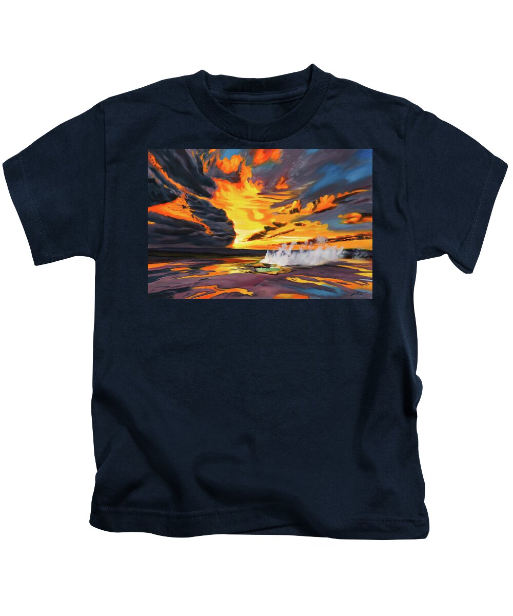 Yellowstone National Park Kids T-Shirt featuring the painting Letting Off Steam by Sandi Snead
