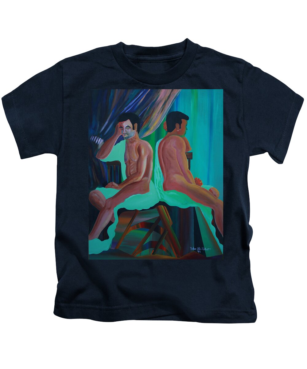 Like Poles Kids T-Shirt featuring the painting Like Poles by Obi-Tabot Tabe