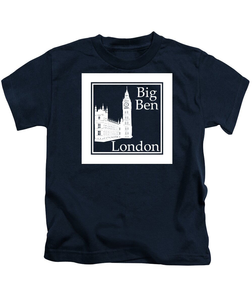 Big Ben Kids T-Shirt featuring the digital art London's Big Ben in White - Inverse by Custom Home Fashions
