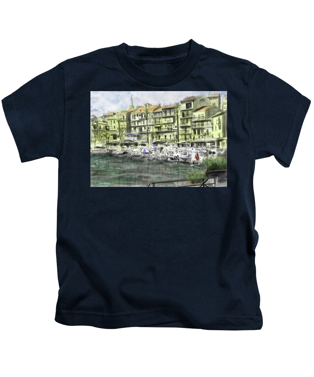 Coast Of Monaco Along The Mediterranean. Kids T-Shirt featuring the painting Magic al Monaco by Rob Hartman