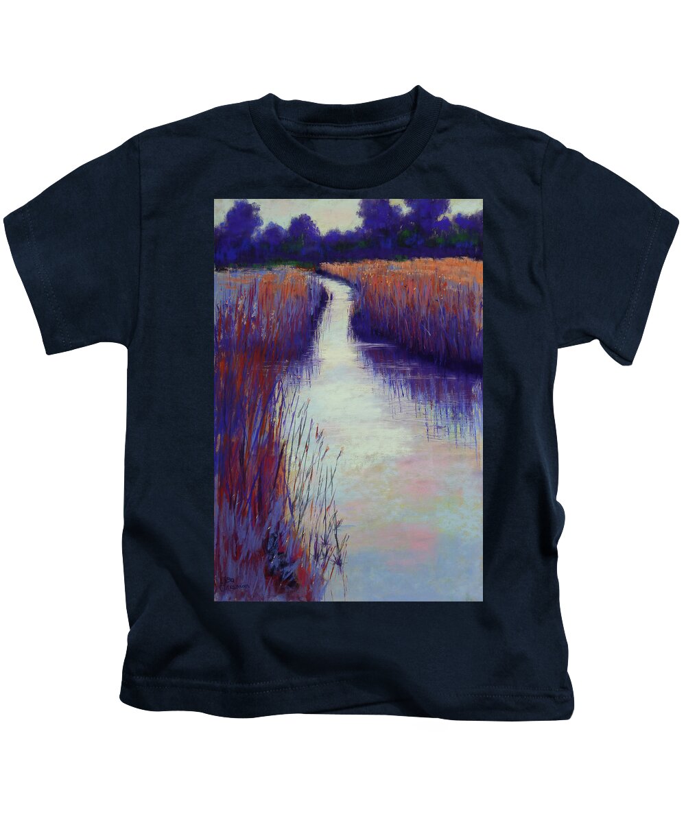 Landscape Kids T-Shirt featuring the painting Marshy Reeds by Lisa Crisman
