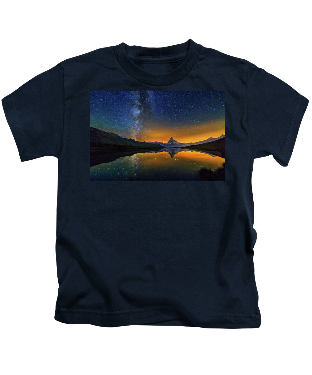 Matterhorn Kids T-Shirt featuring the photograph Matterhorn by Night by Ralf Rohner