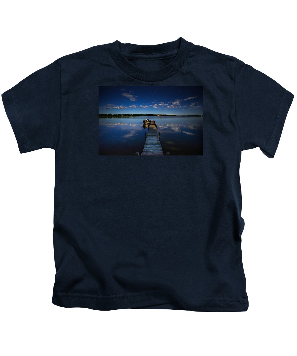 Blondeau Kids T-Shirt featuring the photograph Midnight at Shady Shore on Moose Lake Minnesota by Alex Blondeau