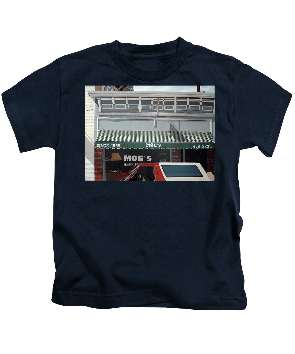 Urban Landscape Kids T-Shirt featuring the painting Moe's by Craig Morris