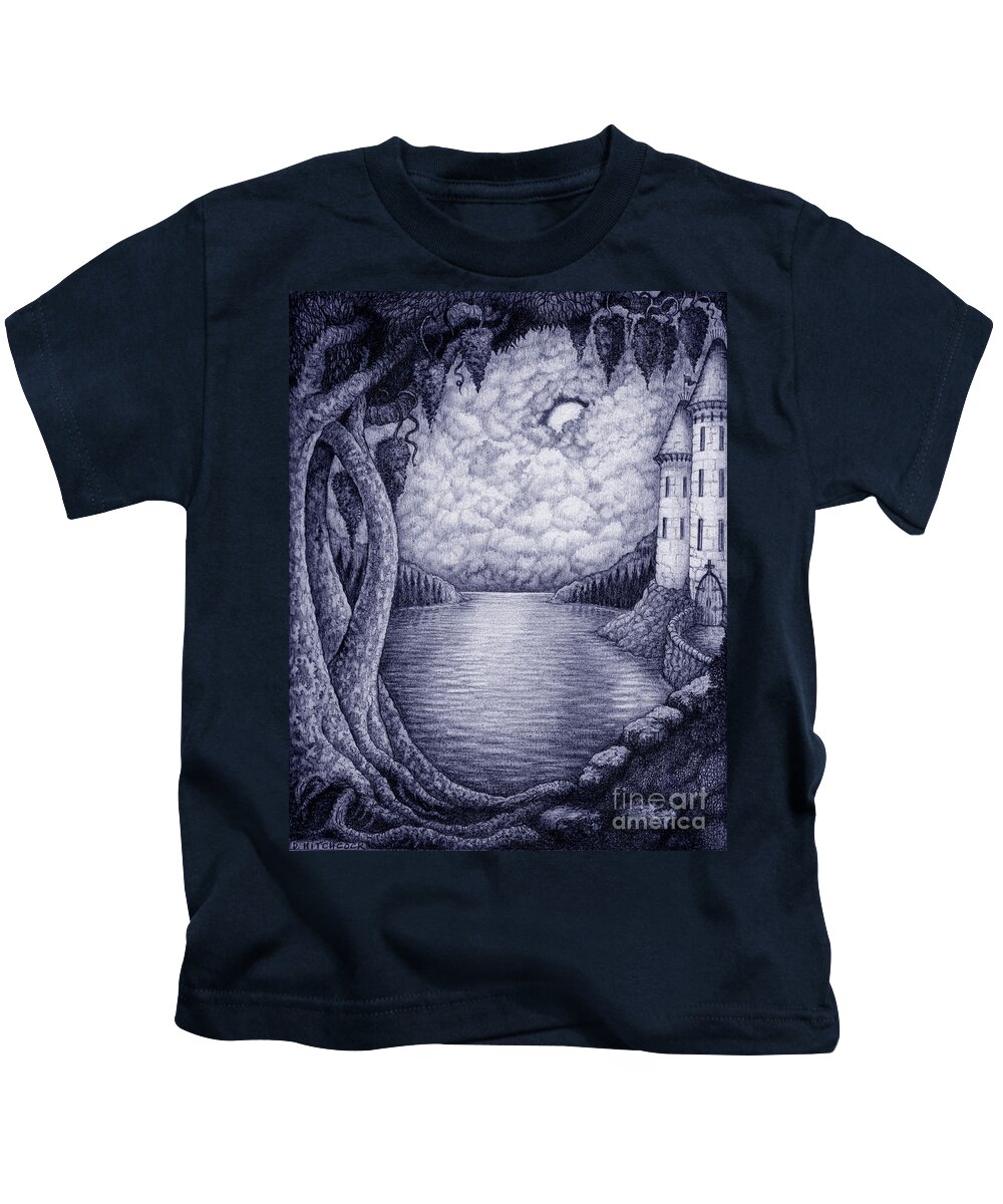 Realism Kids T-Shirt featuring the drawing Moonlight by Debra Hitchcock