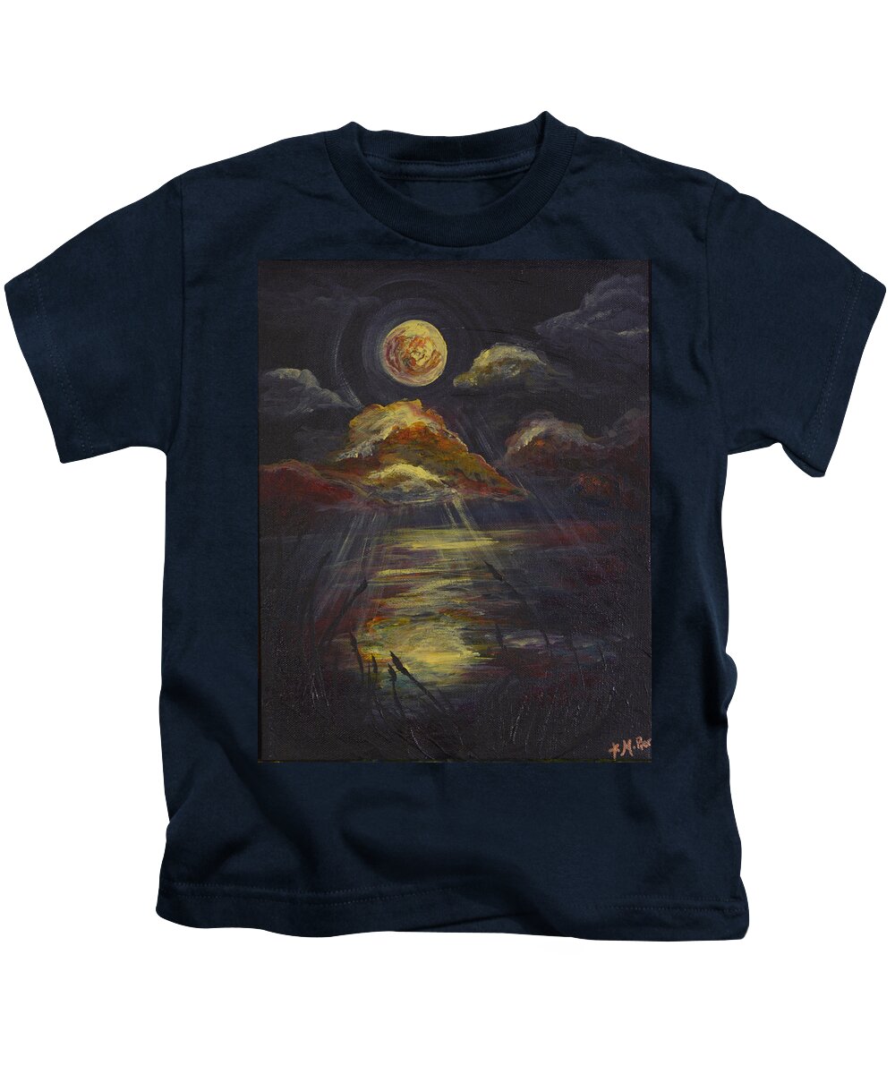 Moon Kids T-Shirt featuring the painting Moonlit Beach Guam by Michelle Pier