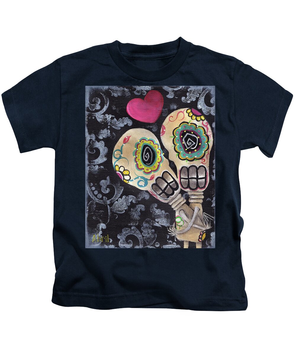 Day Of The Dead Kids T-Shirt featuring the painting Muertos de Amor by Abril Andrade