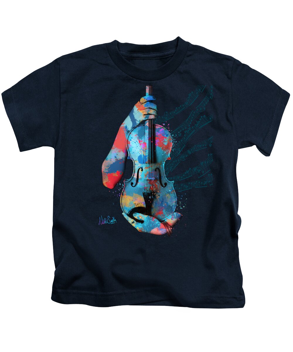 Violin Kids T-Shirt featuring the digital art My Violin Whispers Music in the Night by Nikki Marie Smith