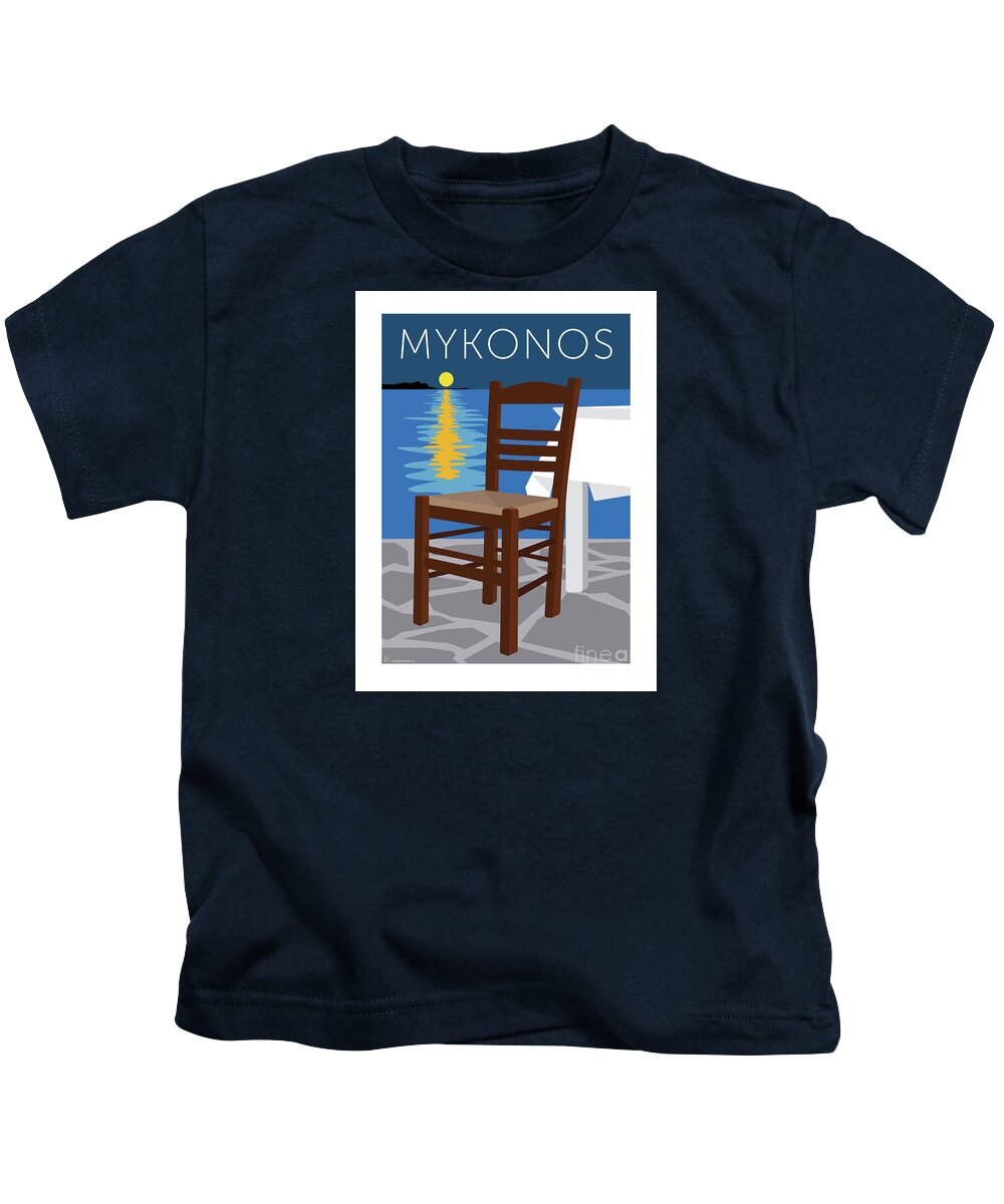 Mykonos Kids T-Shirt featuring the digital art MYKONOS Empty Chair - Blue by Sam Brennan
