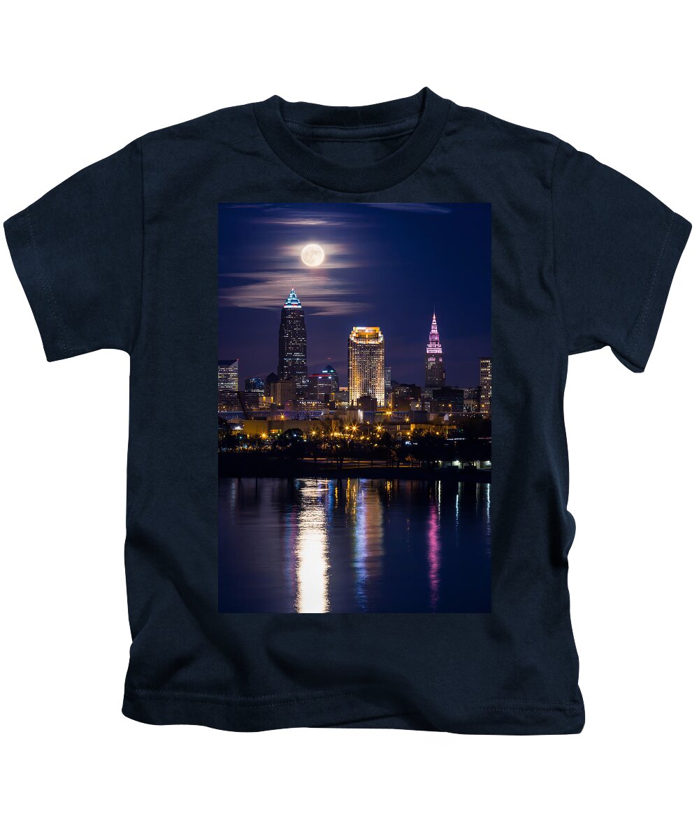 November Moon In Cleveland Kids T-Shirt featuring the photograph November Moon In Cleveland by Dale Kincaid