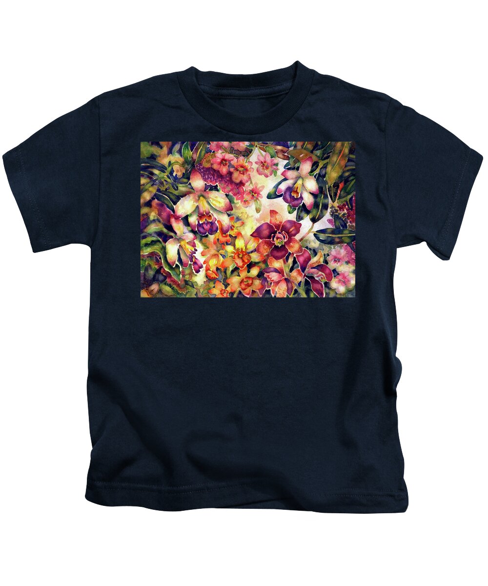 Watercolor Kids T-Shirt featuring the painting Orchid Garden II by Ann Nicholson