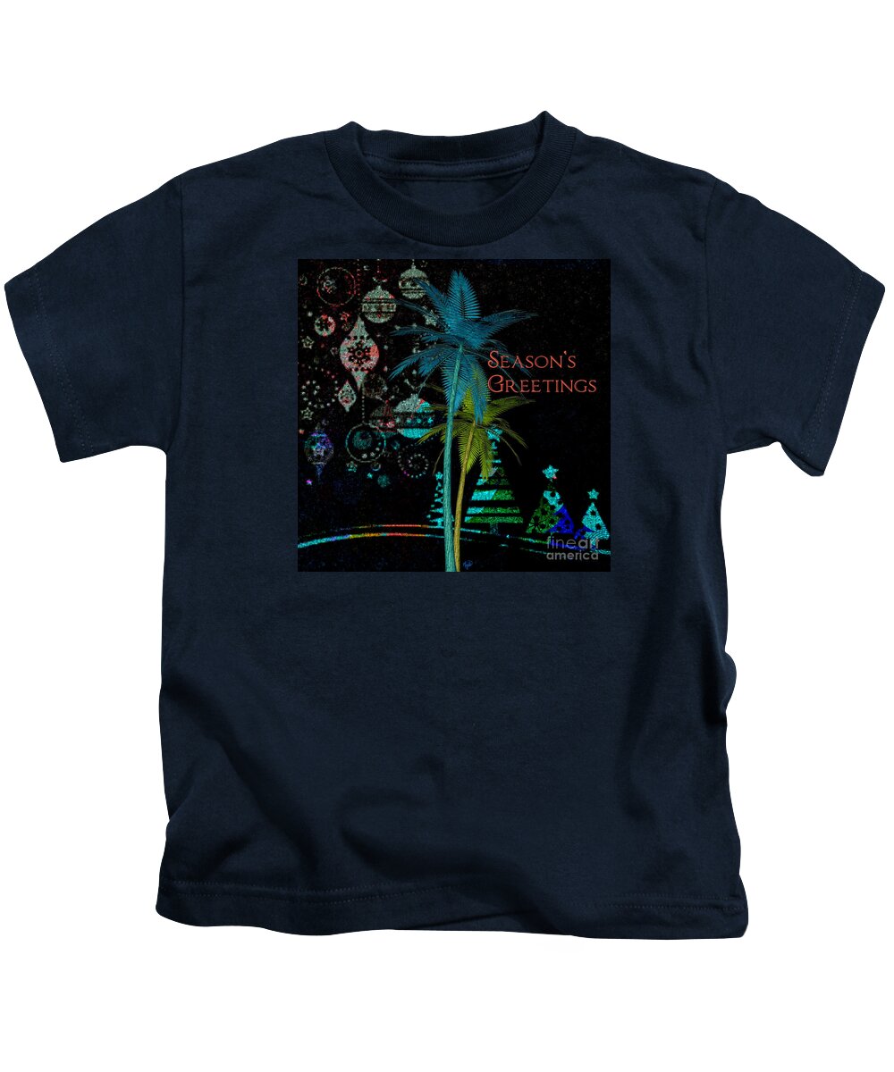 Artwork Kids T-Shirt featuring the digital art Palm Trees Season's Greetings by Megan Dirsa-DuBois
