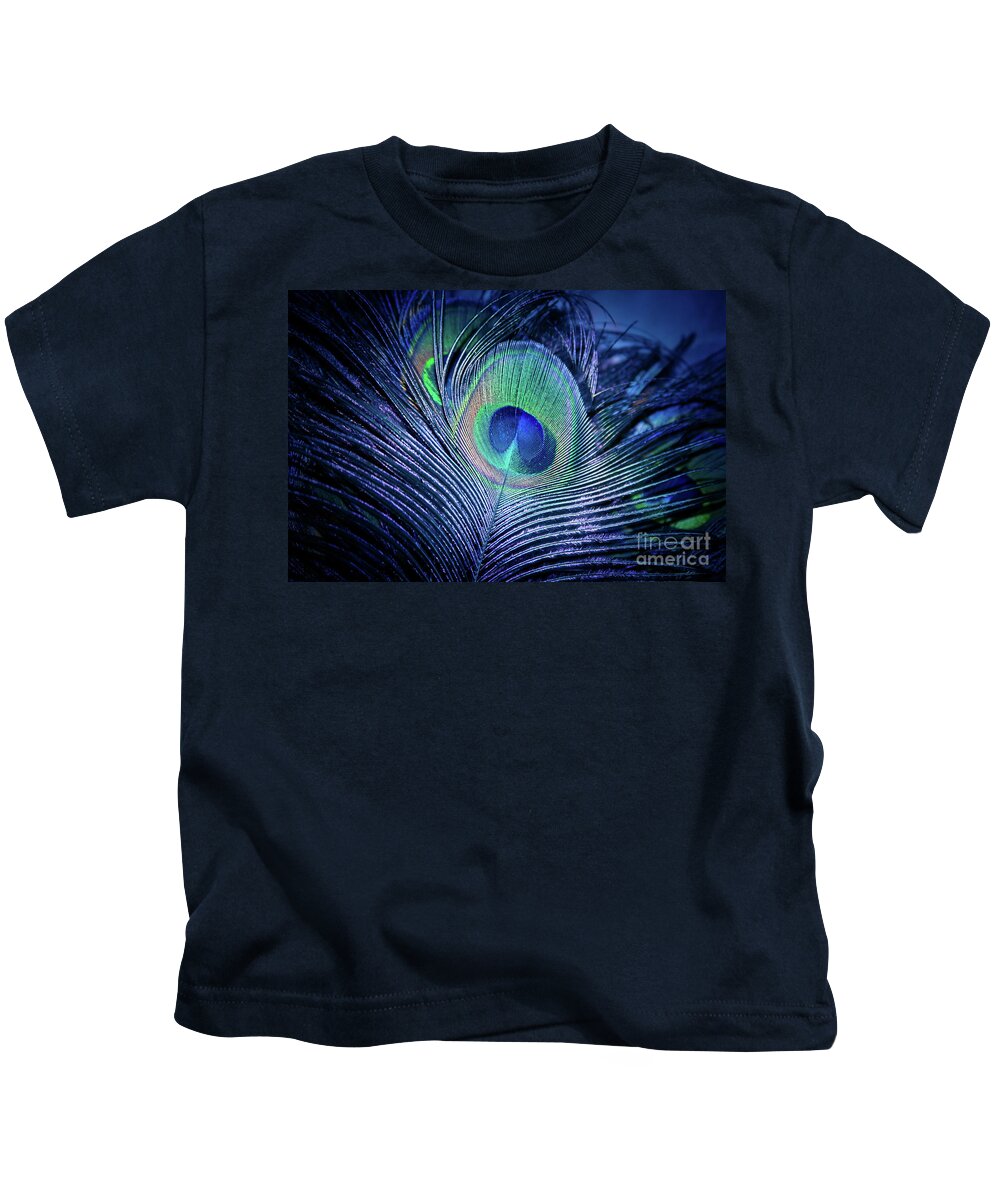 Peacock Kids T-Shirt featuring the photograph Peacock Feather Blush by Sharon Mau