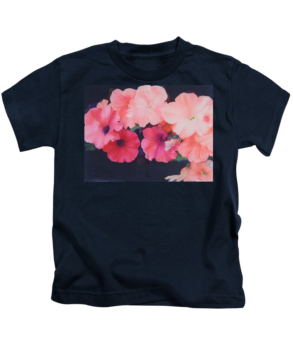  Kids T-Shirt featuring the painting Petunias by Barbara Pease