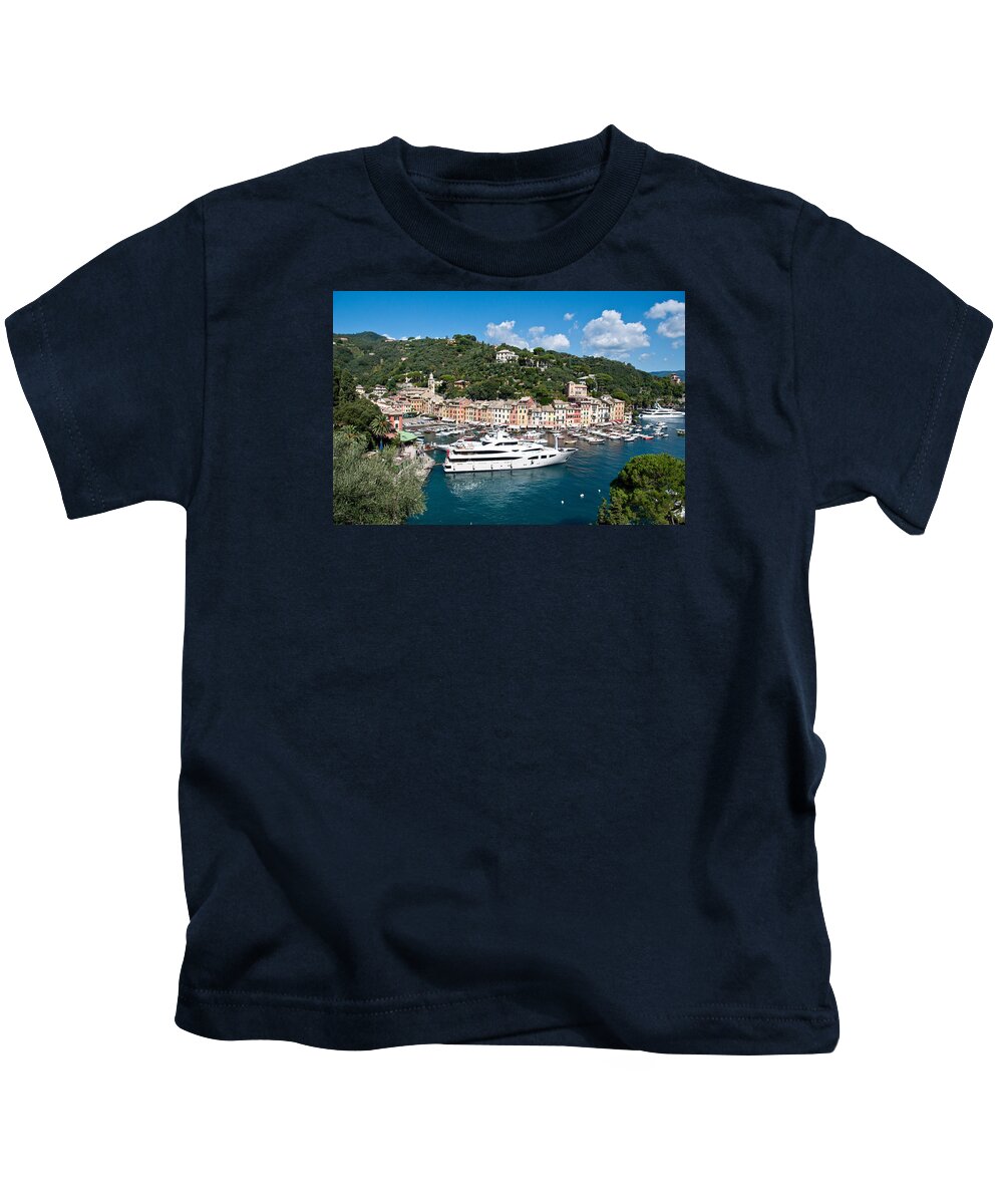 Portofino Kids T-Shirt featuring the photograph Portofino, Italy by Lev Kaytsner