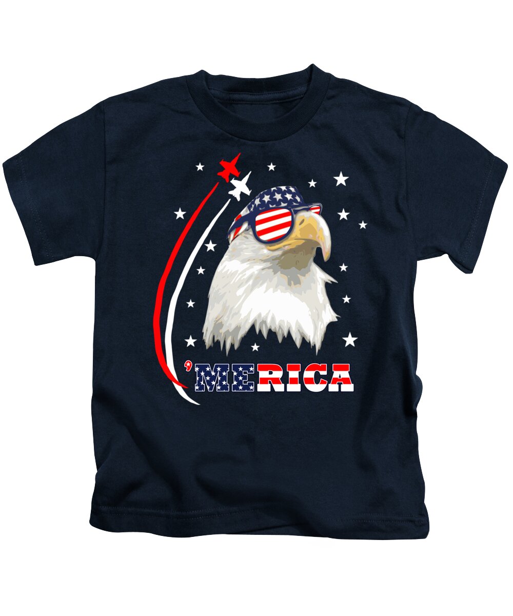 4th Of July July 4th Kids T-Shirt featuring the mixed media Proud Bald Eagle by Megan Miller
