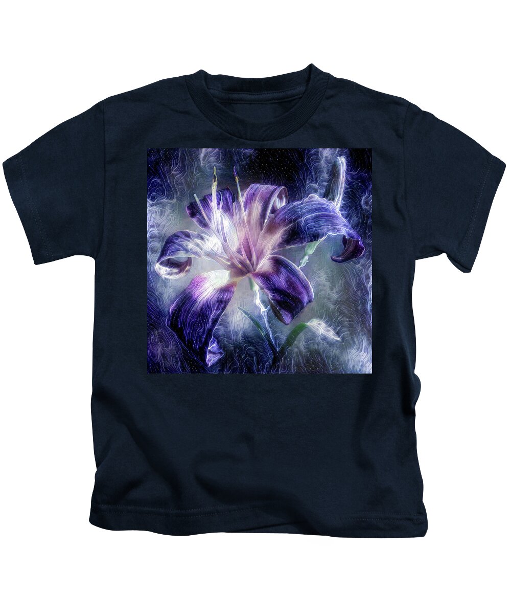Purple Kids T-Shirt featuring the mixed media Purple Lily flower by Lilia S