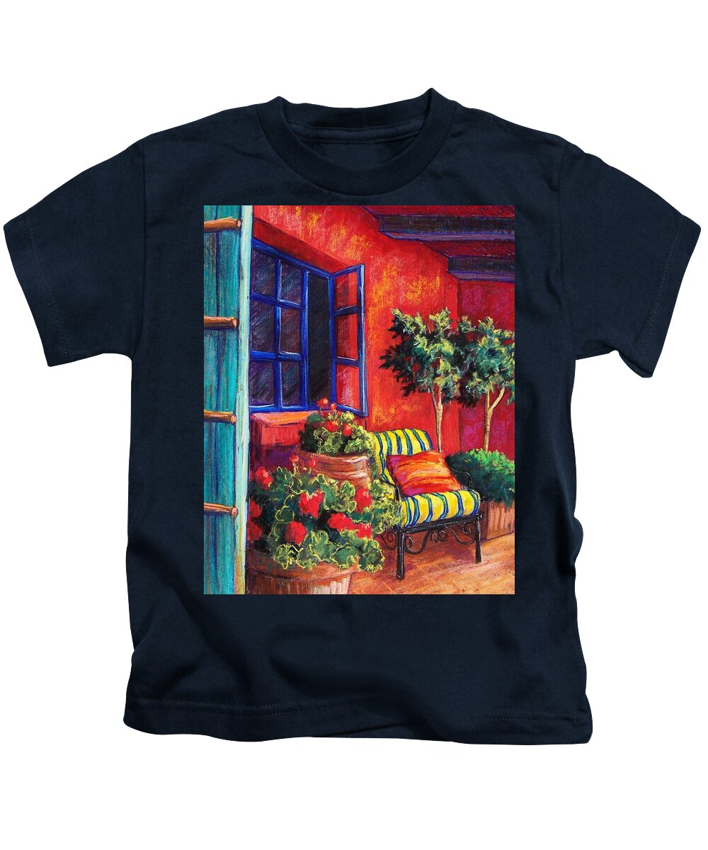 Patio Kids T-Shirt featuring the pastel Red Patio by Candy Mayer