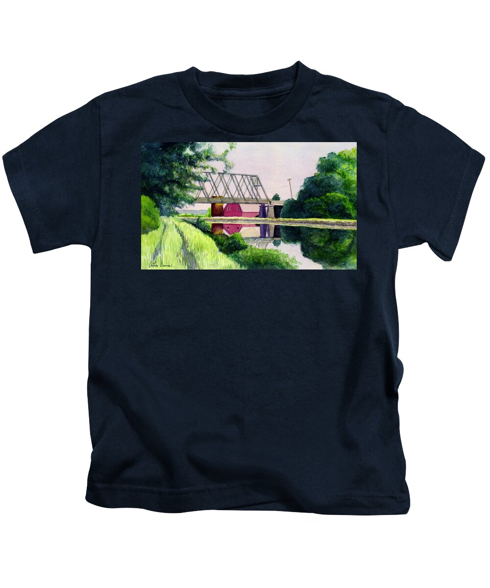 Landscape Kids T-Shirt featuring the painting Reflections on the Erie Canal by Arthur Barnes