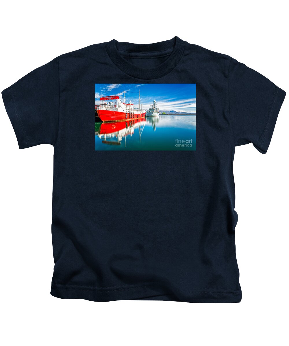 Iceland Kids T-Shirt featuring the photograph Reykjavik harbor by Izet Kapetanovic