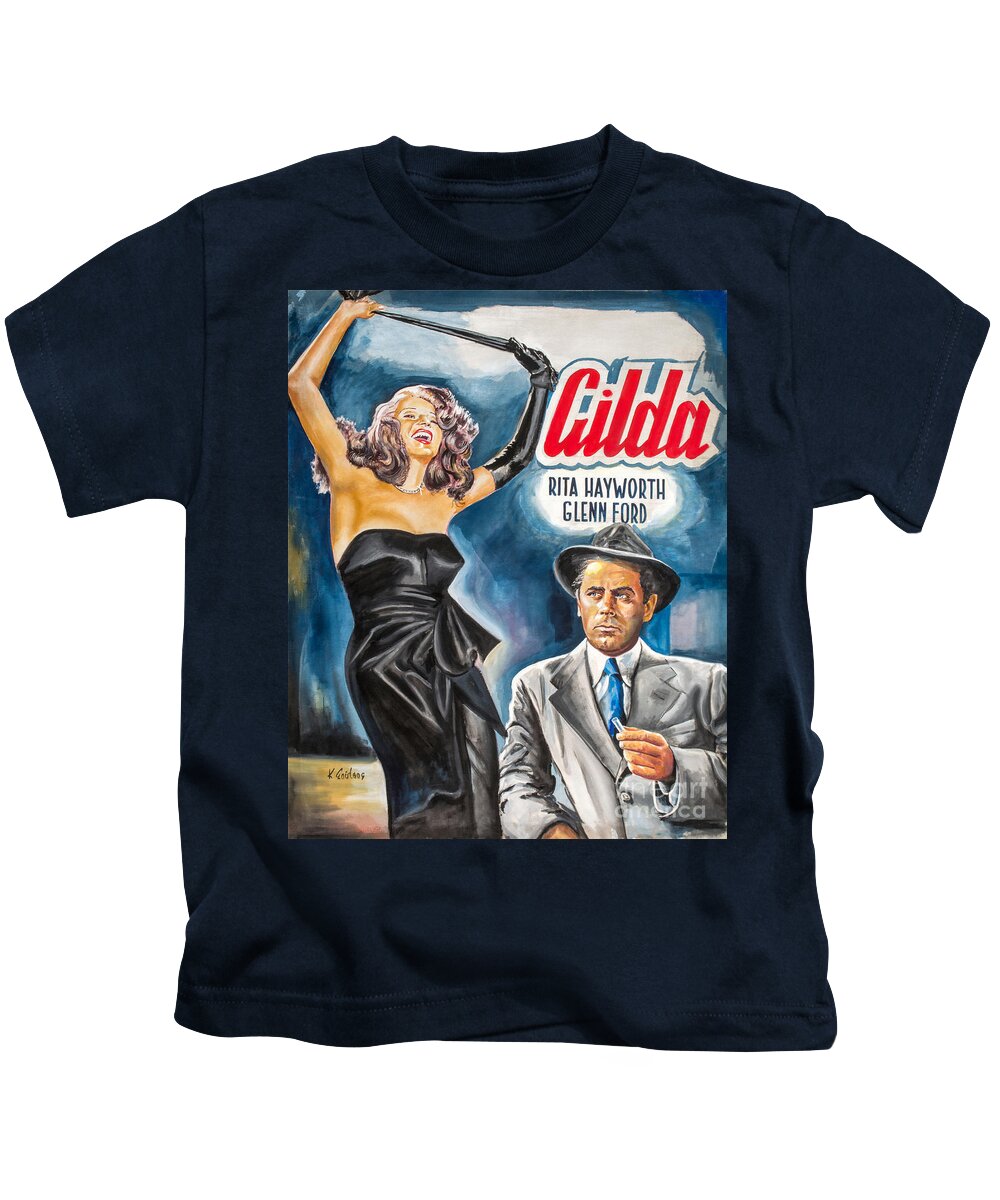 Rita Hayworth Kids T-Shirt featuring the painting Rita Hayworth Gilda 1946 by Star Portraits Art