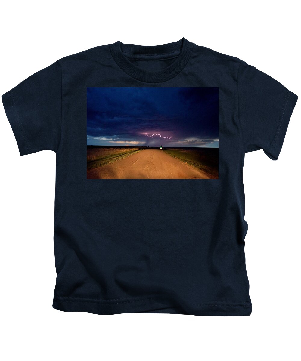Lightning Kids T-Shirt featuring the photograph Road Under the Storm by Ed Sweeney