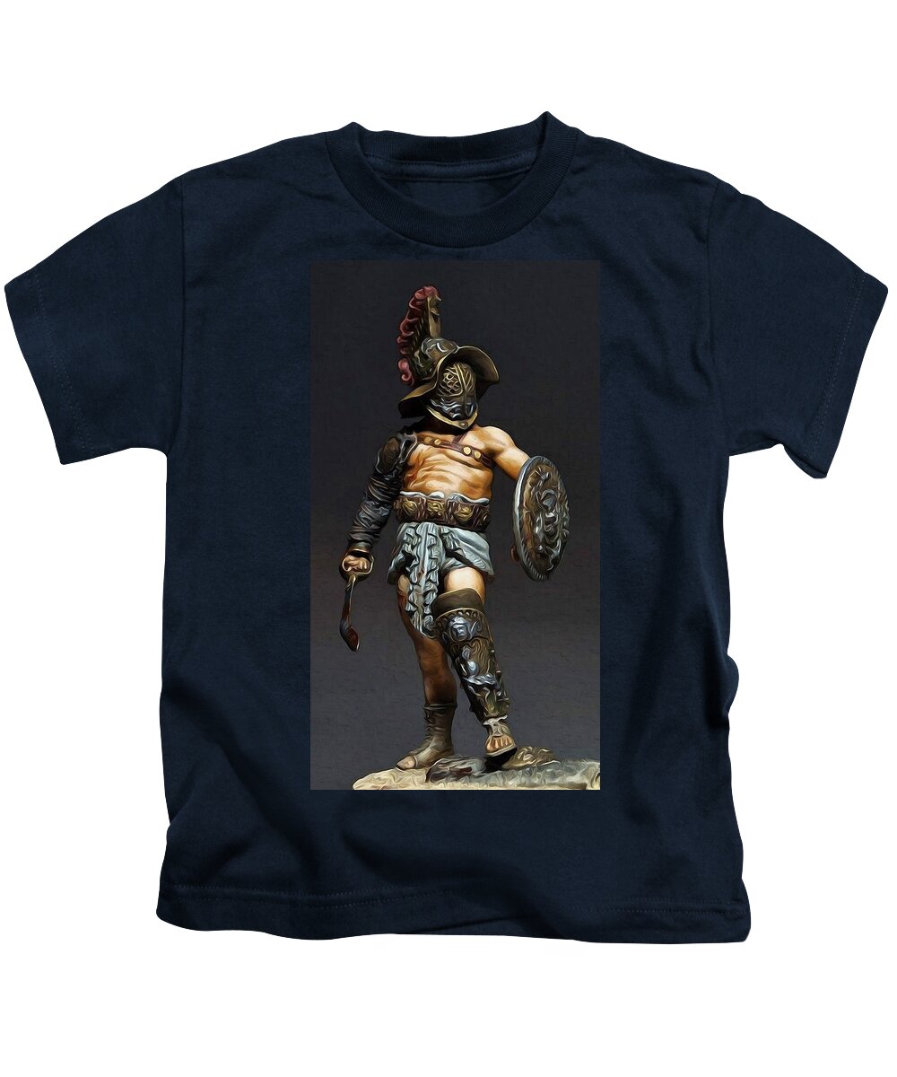 Roman Gladiator Kids T-Shirt featuring the painting Roman Gladiator - 02 by AM FineArtPrints