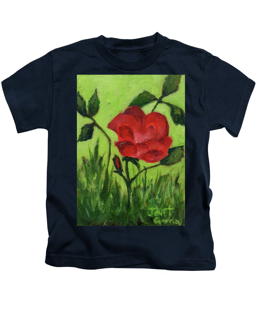 Red Flower Kids T-Shirt featuring the painting Rose by Janet Garcia