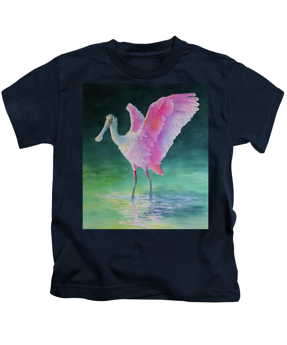 Florida Kids T-Shirt featuring the painting Roseate Spoonbill Stretching Wings by George Harth