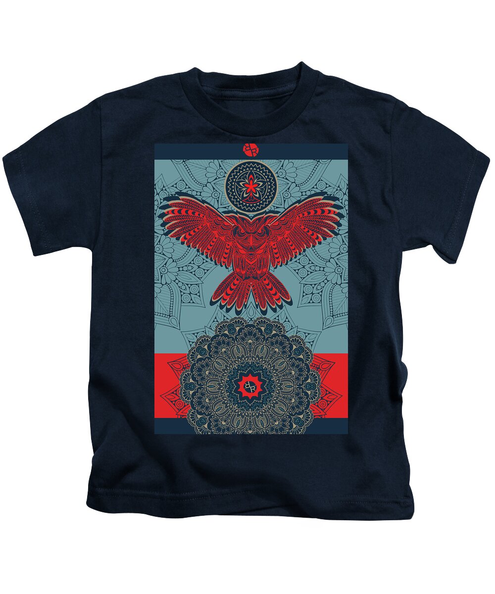 Owl Kids T-Shirt featuring the mixed media Rubino Spirit Owl by Tony Rubino