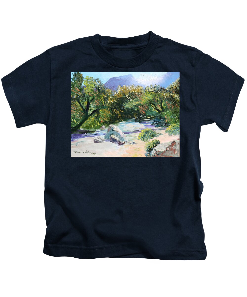 Landscape Kids T-Shirt featuring the painting Sabino Canyon in the morning by Madeleine Shulman