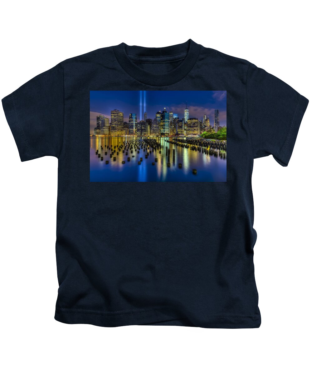 World Trade Center Kids T-Shirt featuring the photograph September 11 NYC Tribute by Susan Candelario