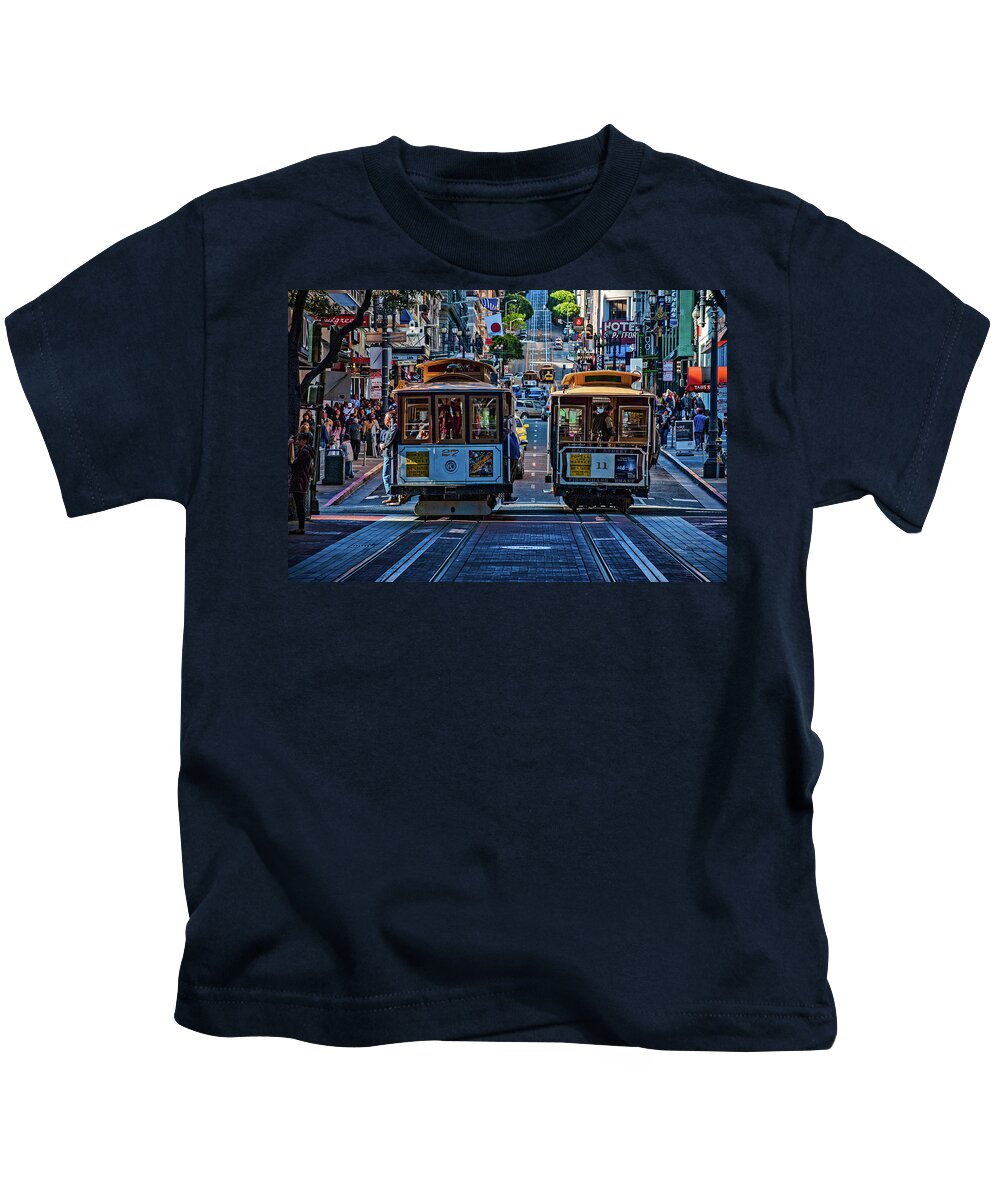San Francisco Cable Cars Kids T-Shirt featuring the photograph SF Cable Cars by Ed Broberg