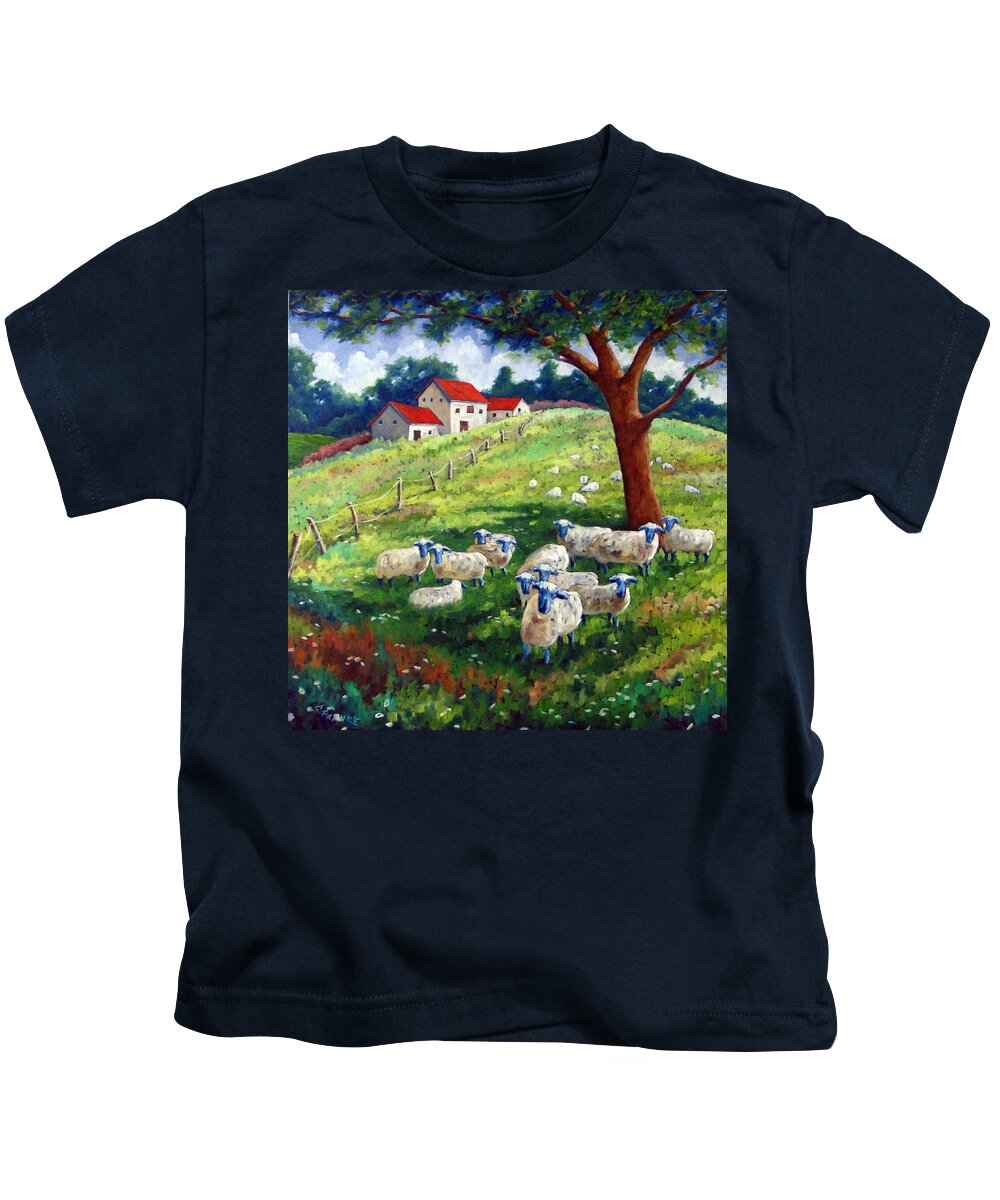 Sheep Kids T-Shirt featuring the painting Sheeps in a field by Richard T Pranke